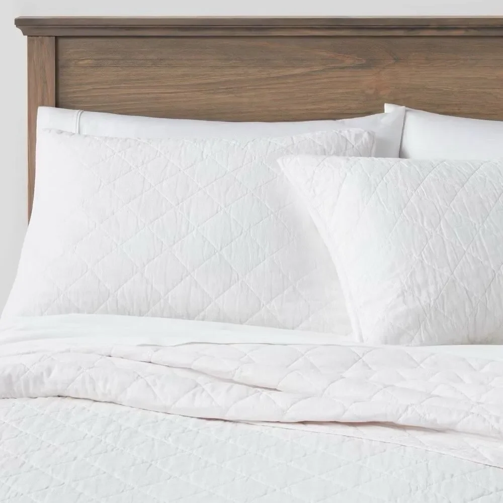 Twin/Twin XL Diamond Stitch Cotton Linen Quilt White - Threshold™, Midweight NEW